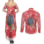 Australia Gang-gang Cockatoo Christmas Couples Matching Summer Maxi Dress and Long Sleeve Button Shirt Eucalyptus Blossoms Aboriginal Merry Xmas - Aussie Hoodie