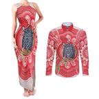 Australia Gang-gang Cockatoo Christmas Couples Matching Tank Maxi Dress and Long Sleeve Button Shirt Eucalyptus Blossoms Aboriginal Merry Xmas - Aussie Hoodie