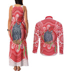 Australia Gang-gang Cockatoo Christmas Couples Matching Tank Maxi Dress and Long Sleeve Button Shirt Eucalyptus Blossoms Aboriginal Merry Xmas - Aussie Hoodie