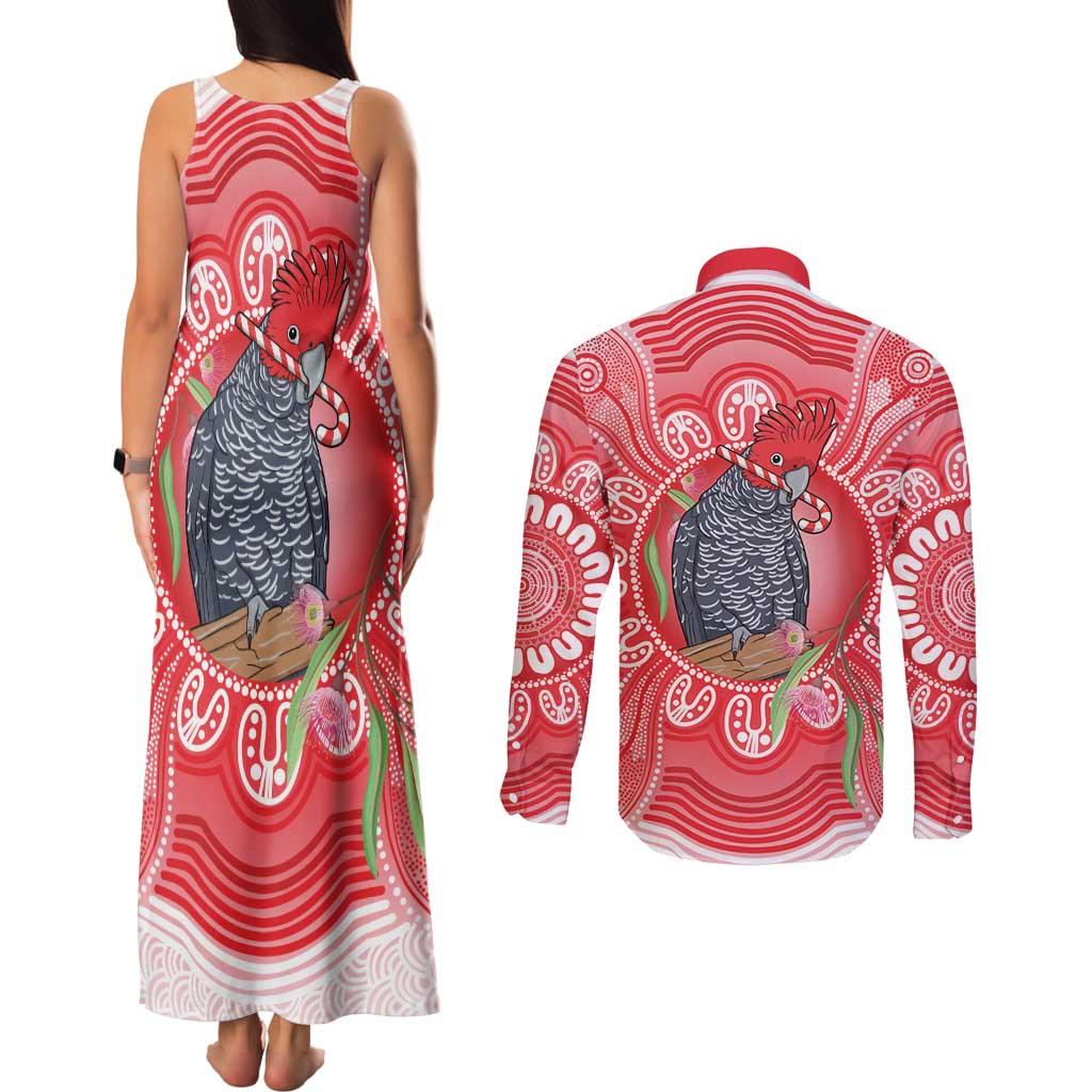 Australia Gang-gang Cockatoo Christmas Couples Matching Tank Maxi Dress and Long Sleeve Button Shirt Eucalyptus Blossoms Aboriginal Merry Xmas - Aussie Hoodie