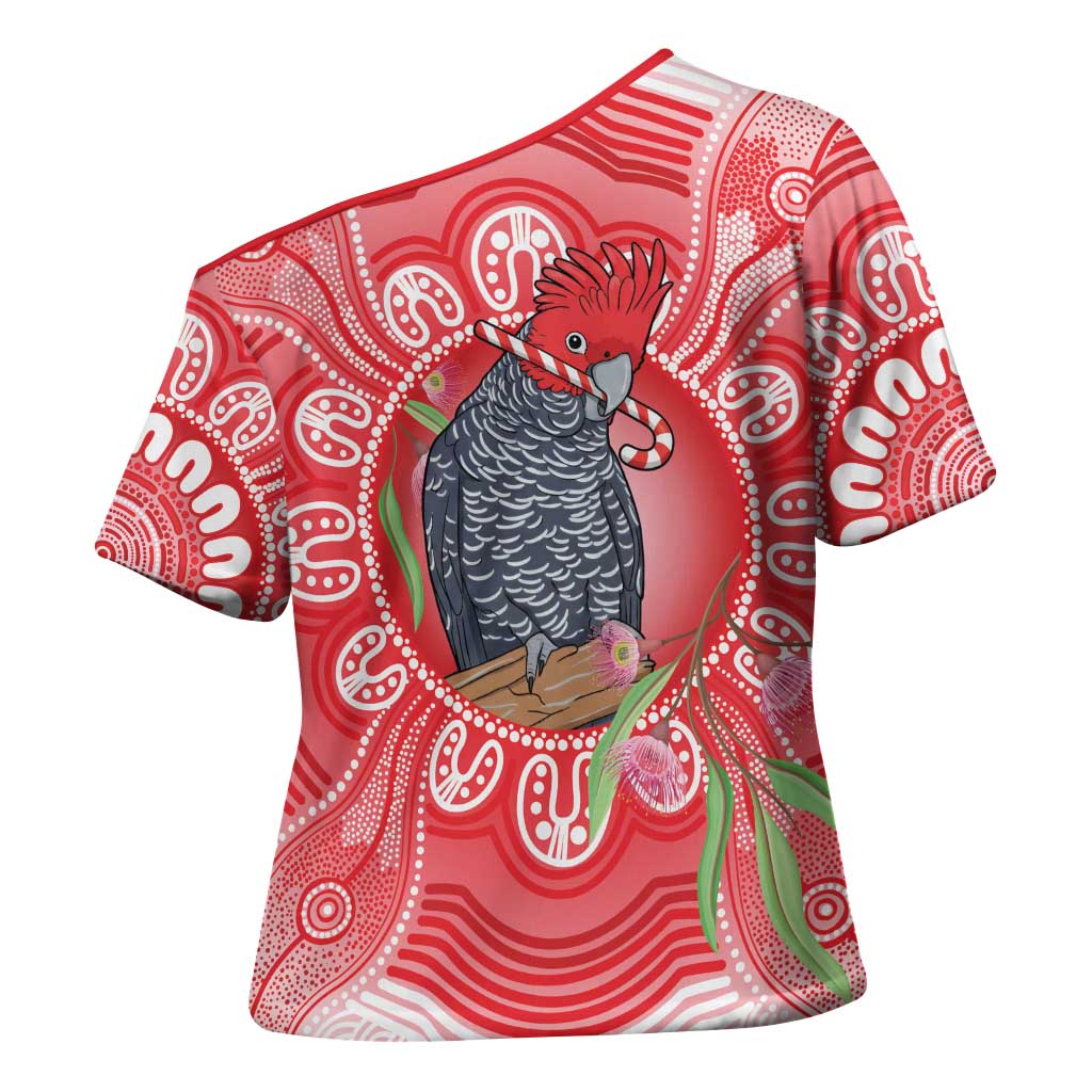 Australia Gang-gang Cockatoo Christmas Cross Shoulder Shirt Eucalyptus Blossoms Aboriginal Merry Xmas - Aussie Hoodie
