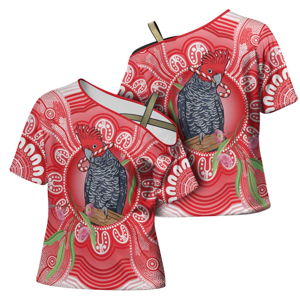 Australia Gang-gang Cockatoo Christmas Cross Shoulder Shirt Eucalyptus Blossoms Aboriginal Merry Xmas - Aussie Hoodie