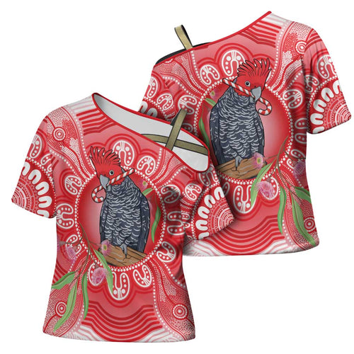 Australia Gang-gang Cockatoo Christmas Cross Shoulder Shirt Eucalyptus Blossoms Aboriginal Merry Xmas - Aussie Hoodie