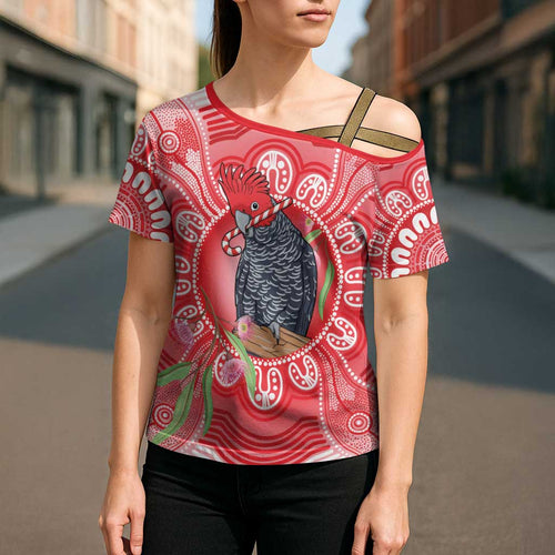 Australia Gang-gang Cockatoo Christmas Cross Shoulder Shirt Eucalyptus Blossoms Aboriginal Merry Xmas - Aussie Hoodie
