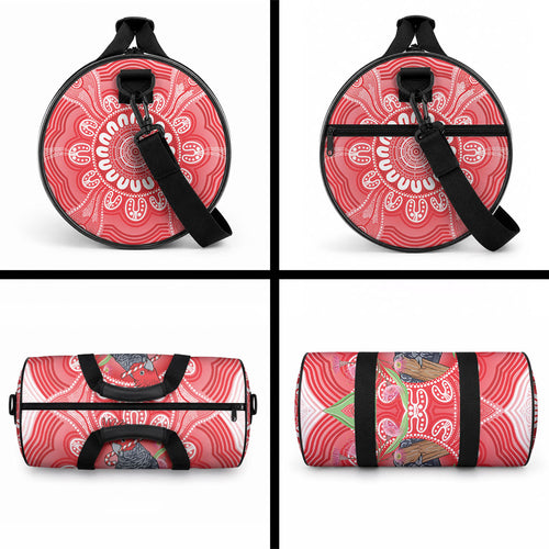 Australia Gang-gang Cockatoo Christmas Duffle Bag Eucalyptus Blossoms Aboriginal Merry Xmas