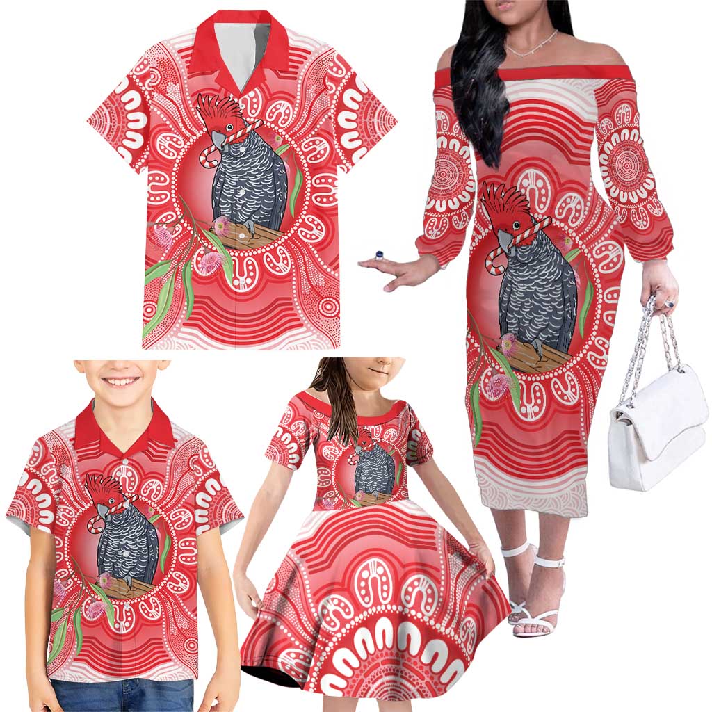 Australia Gang-gang Cockatoo Christmas Family Matching Off The Shoulder Long Sleeve Dress and Hawaiian Shirt Eucalyptus Blossoms Aboriginal Merry Xmas - Aussie Hoodie
