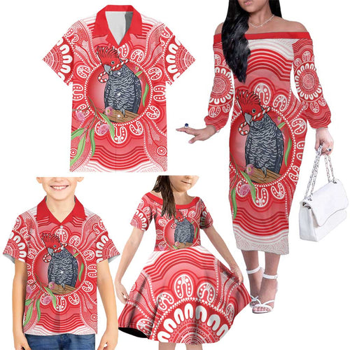 Australia Gang-gang Cockatoo Christmas Family Matching Off The Shoulder Long Sleeve Dress and Hawaiian Shirt Eucalyptus Blossoms Aboriginal Merry Xmas - Aussie Hoodie