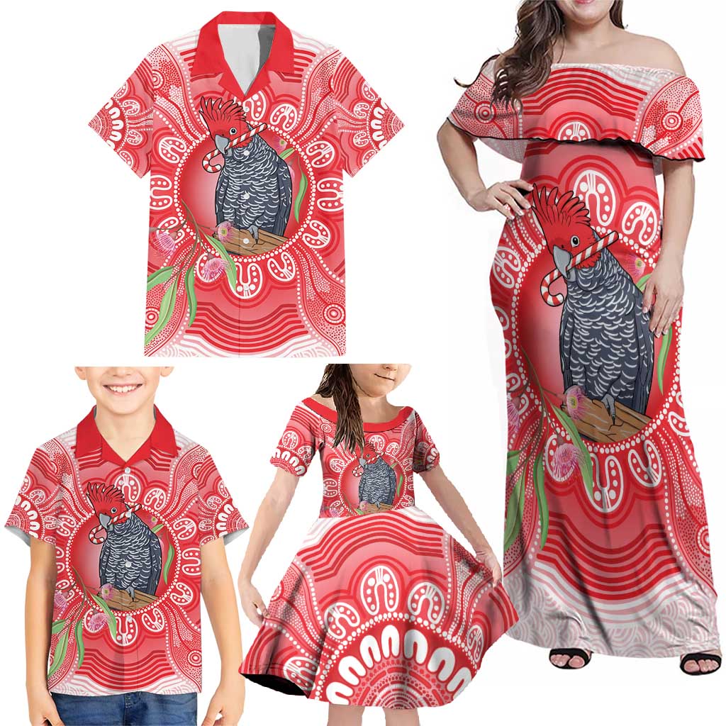 Australia Gang-gang Cockatoo Christmas Family Matching Off Shoulder Maxi Dress and Hawaiian Shirt Eucalyptus Blossoms Aboriginal Merry Xmas - Aussie Hoodie