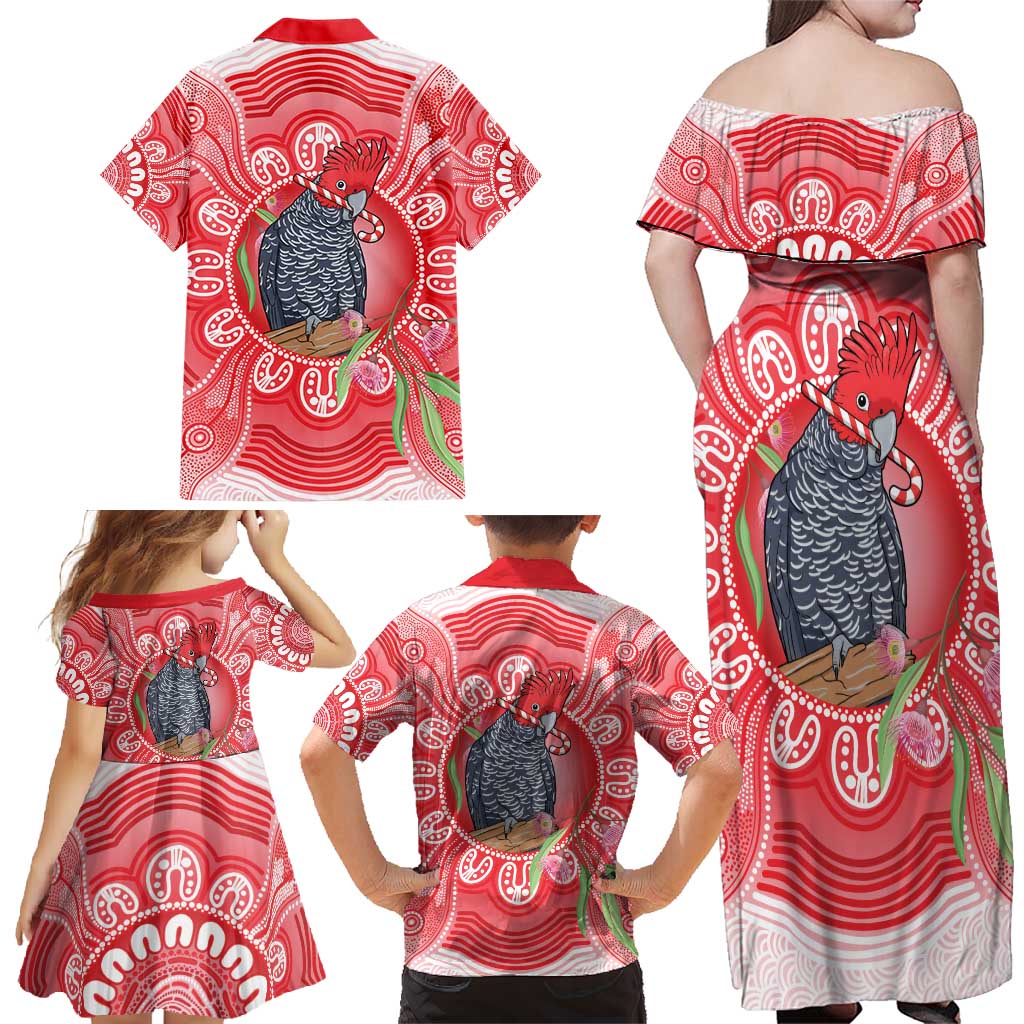 Australia Gang-gang Cockatoo Christmas Family Matching Off Shoulder Maxi Dress and Hawaiian Shirt Eucalyptus Blossoms Aboriginal Merry Xmas - Aussie Hoodie