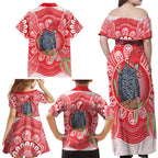 Australia Gang-gang Cockatoo Christmas Family Matching Off Shoulder Maxi Dress and Hawaiian Shirt Eucalyptus Blossoms Aboriginal Merry Xmas - Aussie Hoodie