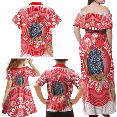 Australia Gang-gang Cockatoo Christmas Family Matching Off Shoulder Maxi Dress and Hawaiian Shirt Eucalyptus Blossoms Aboriginal Merry Xmas - Aussie Hoodie