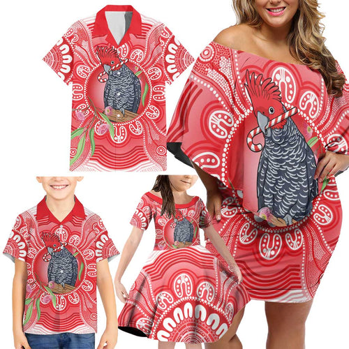 Australia Gang-gang Cockatoo Christmas Family Matching Off Shoulder Short Dress and Hawaiian Shirt Eucalyptus Blossoms Aboriginal Merry Xmas - Aussie Hoodie