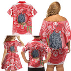 Australia Gang-gang Cockatoo Christmas Family Matching Off Shoulder Short Dress and Hawaiian Shirt Eucalyptus Blossoms Aboriginal Merry Xmas - Aussie Hoodie