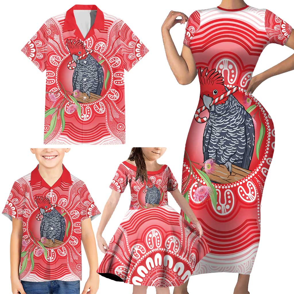 Australia Gang-gang Cockatoo Christmas Family Matching Short Sleeve Bodycon Dress and Hawaiian Shirt Eucalyptus Blossoms Aboriginal Merry Xmas - Aussie Hoodie