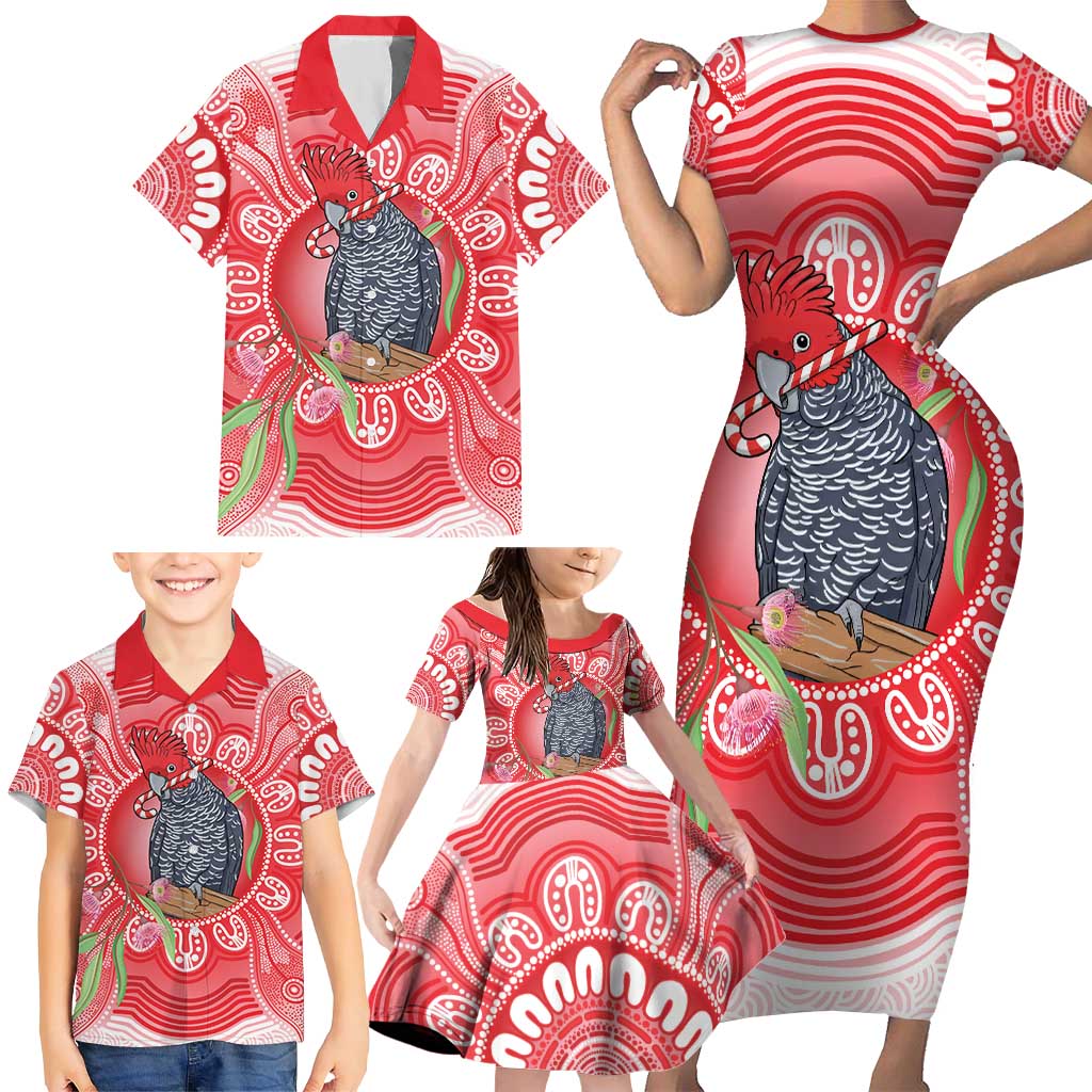 Australia Gang-gang Cockatoo Christmas Family Matching Short Sleeve Bodycon Dress and Hawaiian Shirt Eucalyptus Blossoms Aboriginal Merry Xmas - Aussie Hoodie