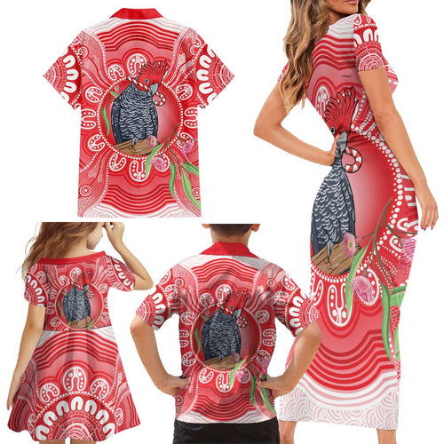Australia Gang-gang Cockatoo Christmas Family Matching Short Sleeve Bodycon Dress and Hawaiian Shirt Eucalyptus Blossoms Aboriginal Merry Xmas - Aussie Hoodie