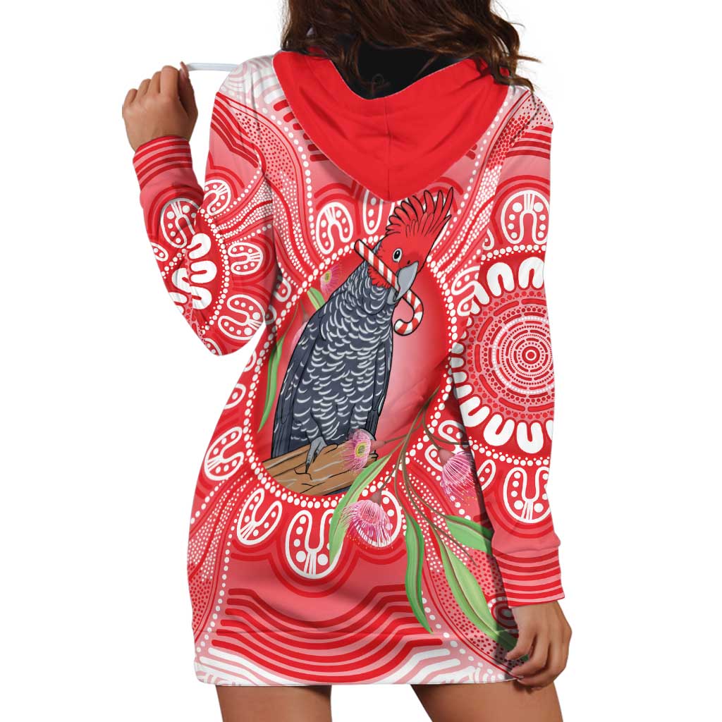 Australia Gang-gang Cockatoo Christmas Hoodie Dress Eucalyptus Blossoms Aboriginal Merry Xmas - Aussie Hoodie