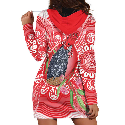 Australia Gang-gang Cockatoo Christmas Hoodie Dress Eucalyptus Blossoms Aboriginal Merry Xmas - Aussie Hoodie