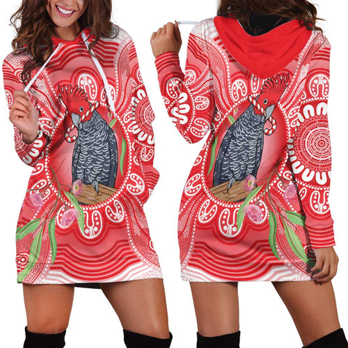 Australia Gang-gang Cockatoo Christmas Hoodie Dress Eucalyptus Blossoms Aboriginal Merry Xmas - Aussie Hoodie