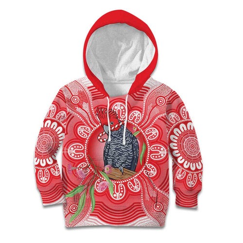 Australia Gang-gang Cockatoo Christmas Kid Hoodie Eucalyptus Blossoms Aboriginal Merry Xmas - Aussie Hoodie
