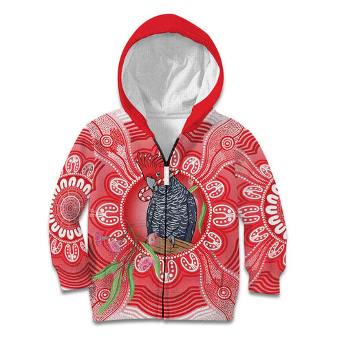 Australia Gang-gang Cockatoo Christmas Kid Hoodie Eucalyptus Blossoms Aboriginal Merry Xmas - Aussie Hoodie