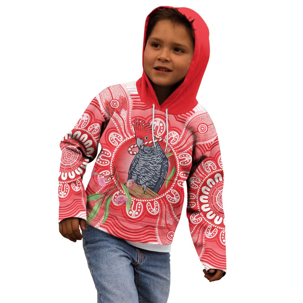 Australia Gang-gang Cockatoo Christmas Kid Hoodie Eucalyptus Blossoms Aboriginal Merry Xmas - Aussie Hoodie
