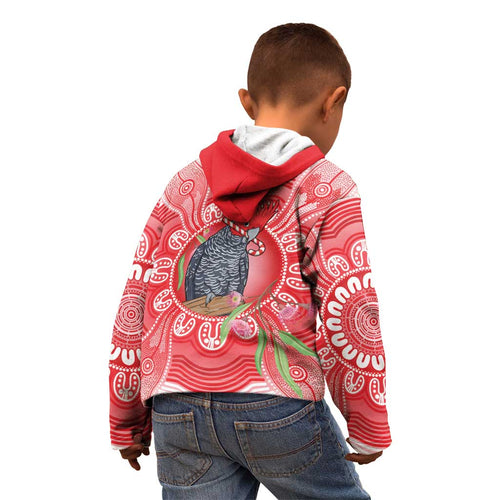 Australia Gang-gang Cockatoo Christmas Kid Hoodie Eucalyptus Blossoms Aboriginal Merry Xmas - Aussie Hoodie