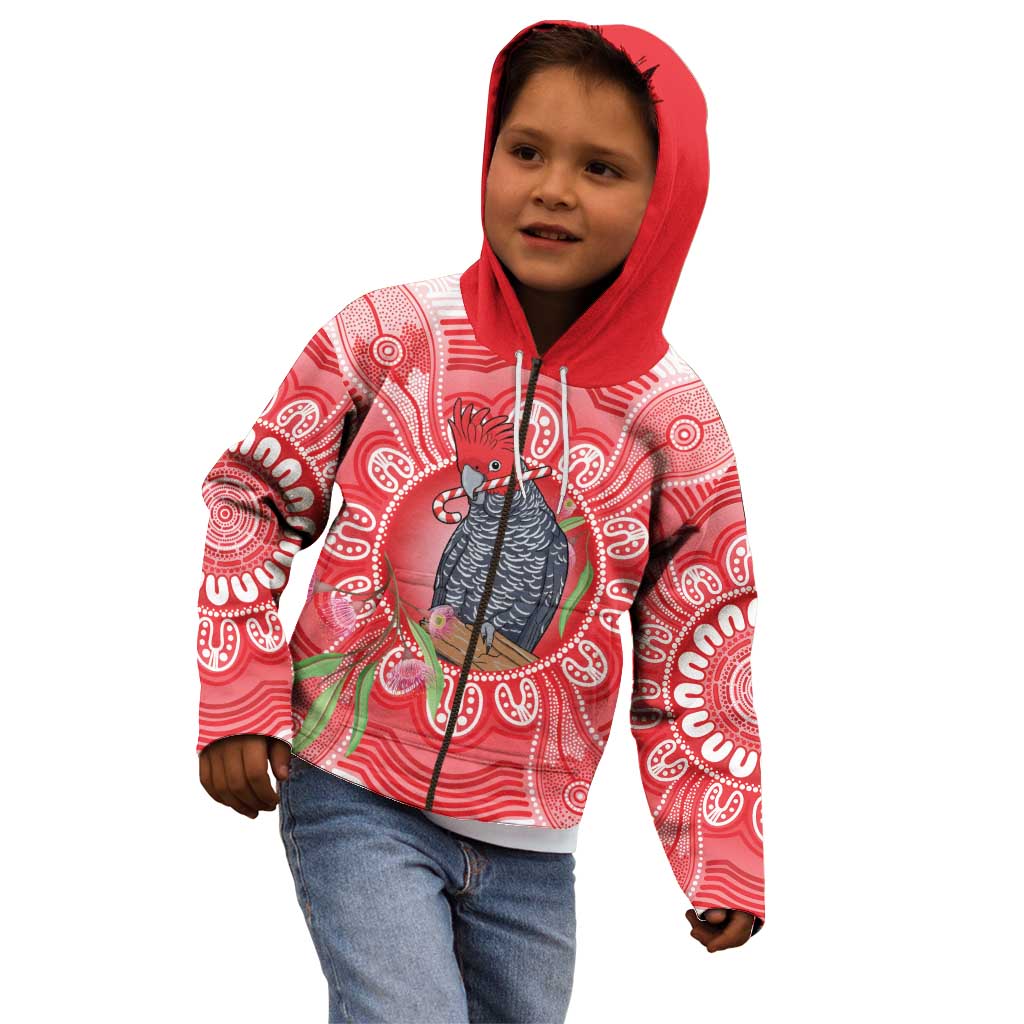 Australia Gang-gang Cockatoo Christmas Kid Hoodie Eucalyptus Blossoms Aboriginal Merry Xmas - Aussie Hoodie