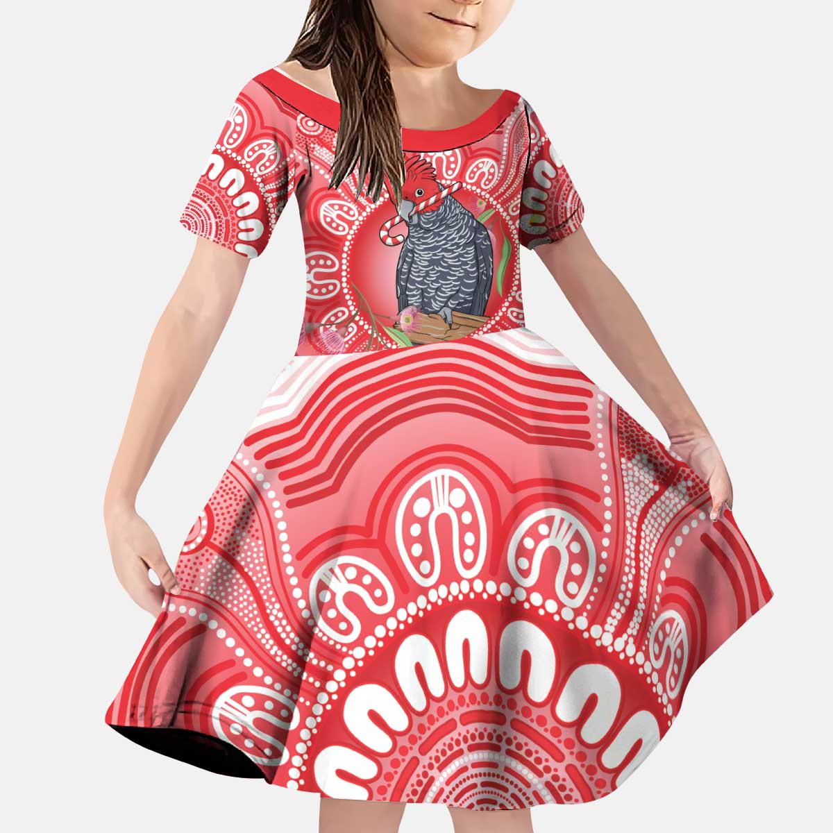Australia Gang-gang Cockatoo Christmas Kid Short Sleeve Dress Eucalyptus Blossoms Aboriginal Merry Xmas - Aussie Hoodie