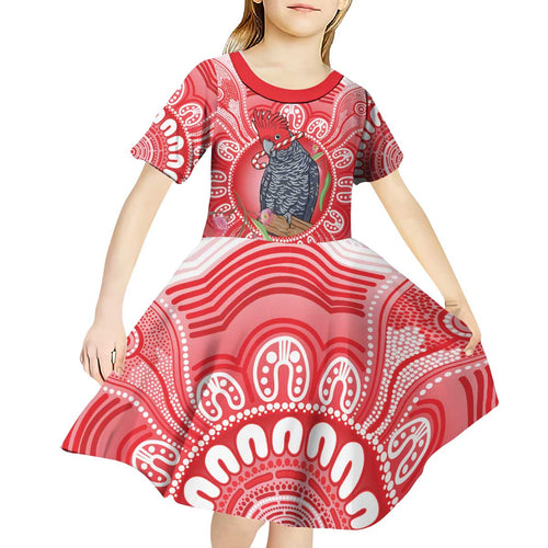 Australia Gang-gang Cockatoo Christmas Kid Short Sleeve Dress Eucalyptus Blossoms Aboriginal Merry Xmas - Aussie Hoodie
