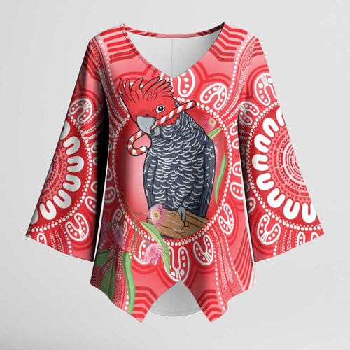Australia Gang-gang Cockatoo Christmas Kimono Sleeve Blouse Eucalyptus Blossoms Aboriginal Merry Xmas - Aussie Hoodie