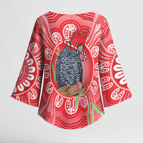 Australia Gang-gang Cockatoo Christmas Kimono Sleeve Blouse Eucalyptus Blossoms Aboriginal Merry Xmas - Aussie Hoodie