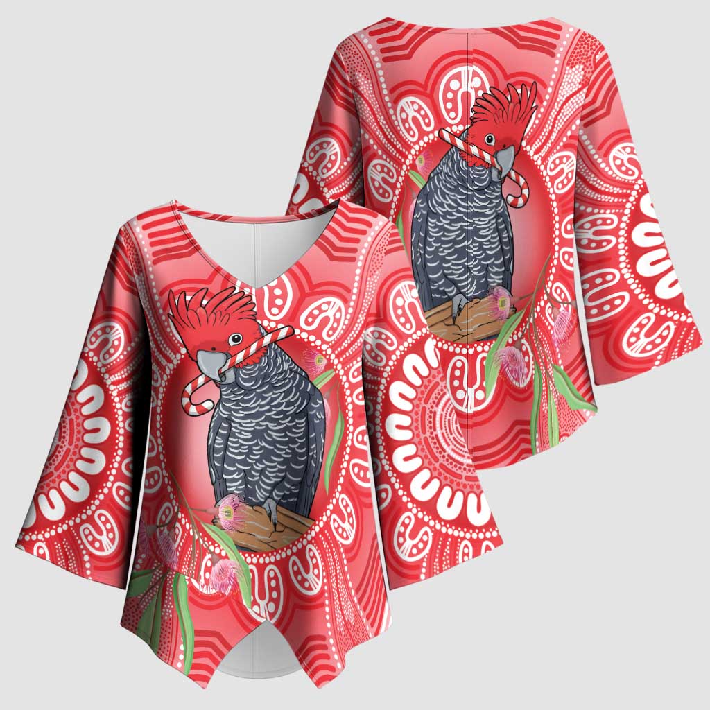 Australia Gang-gang Cockatoo Christmas Kimono Sleeve Blouse Eucalyptus Blossoms Aboriginal Merry Xmas - Aussie Hoodie