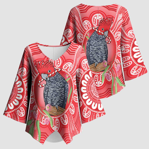 Australia Gang-gang Cockatoo Christmas Kimono Sleeve Blouse Eucalyptus Blossoms Aboriginal Merry Xmas - Aussie Hoodie