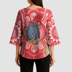 Australia Gang-gang Cockatoo Christmas Kimono Sleeve Blouse Eucalyptus Blossoms Aboriginal Merry Xmas - Aussie Hoodie