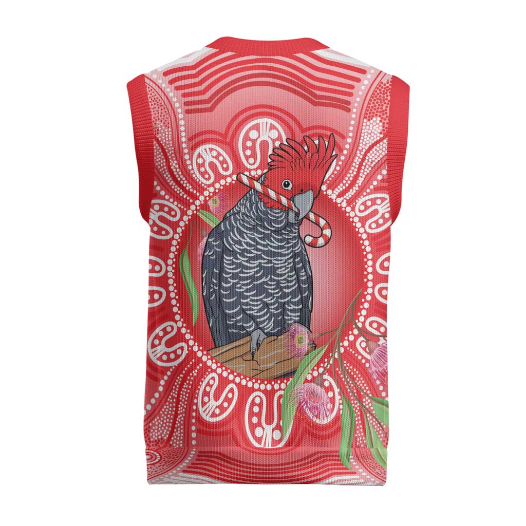 Australia Gang-gang Cockatoo Christmas Knitted V-Neck Vest Eucalyptus Blossoms Aboriginal Merry Xmas - Aussie Hoodie