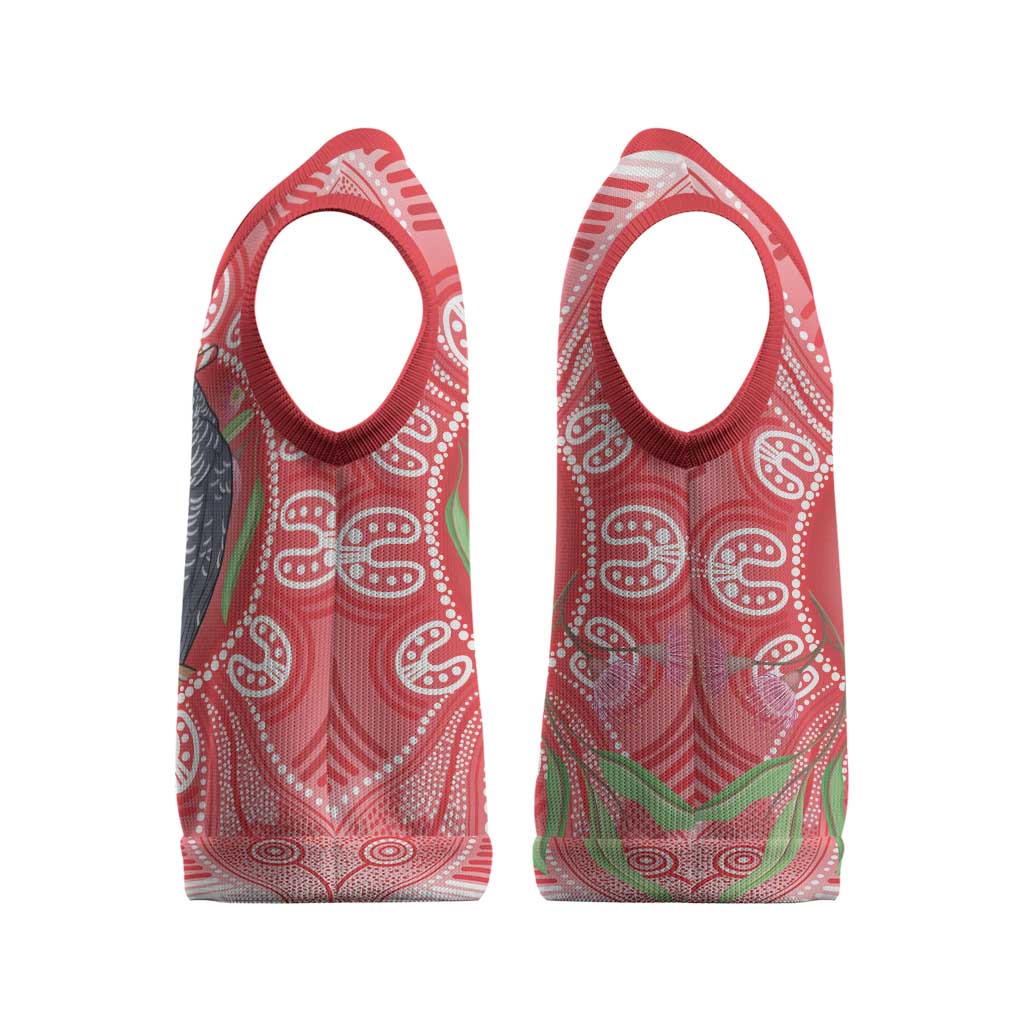Australia Gang-gang Cockatoo Christmas Knitted V-Neck Vest Eucalyptus Blossoms Aboriginal Merry Xmas - Aussie Hoodie
