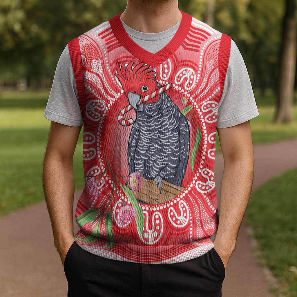 Australia Gang-gang Cockatoo Christmas Knitted V-Neck Vest Eucalyptus Blossoms Aboriginal Merry Xmas - Aussie Hoodie