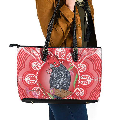 Australia Gang-gang Cockatoo Christmas Leather Tote Bag Eucalyptus Blossoms Aboriginal Merry Xmas - Aussie Hoodie