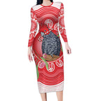 Australia Gang-gang Cockatoo Christmas Long Sleeve Bodycon Dress Eucalyptus Blossoms Aboriginal Merry Xmas - Aussie Hoodie