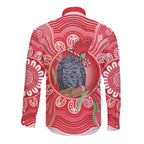 Australia Gang-gang Cockatoo Christmas Long Sleeve Button Shirt Eucalyptus Blossoms Aboriginal Merry Xmas - Aussie Hoodie