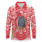 Australia Gang-gang Cockatoo Christmas Long Sleeve Polo Shirt Eucalyptus Blossoms Aboriginal Merry Xmas - Aussie Hoodie