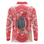 Australia Gang-gang Cockatoo Christmas Long Sleeve Polo Shirt Eucalyptus Blossoms Aboriginal Merry Xmas - Aussie Hoodie