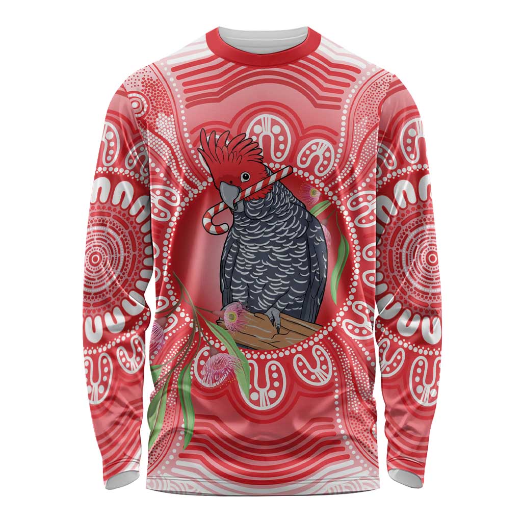 Australia Gang-gang Cockatoo Christmas Long Sleeve Shirt Eucalyptus Blossoms Aboriginal Merry Xmas - Aussie Hoodie