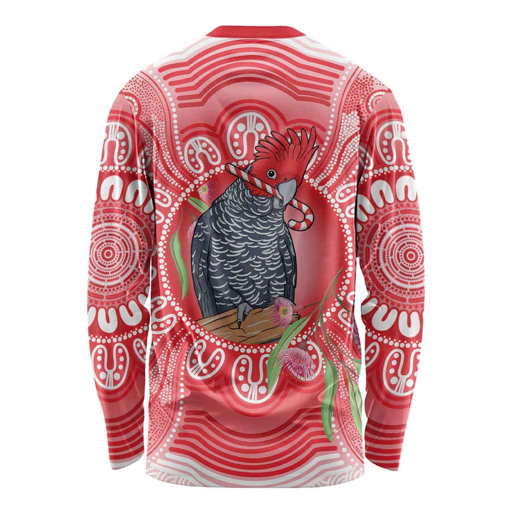 Australia Gang-gang Cockatoo Christmas Long Sleeve Shirt Eucalyptus Blossoms Aboriginal Merry Xmas - Aussie Hoodie