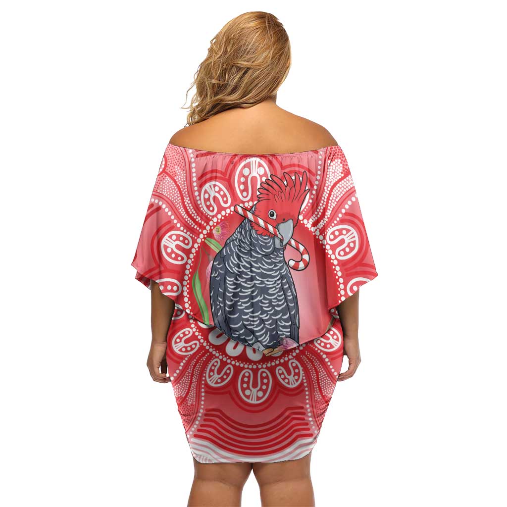 Australia Gang-gang Cockatoo Christmas Off Shoulder Short Dress Eucalyptus Blossoms Aboriginal Merry Xmas - Aussie Hoodie