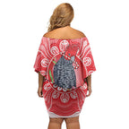 Australia Gang-gang Cockatoo Christmas Off Shoulder Short Dress Eucalyptus Blossoms Aboriginal Merry Xmas - Aussie Hoodie