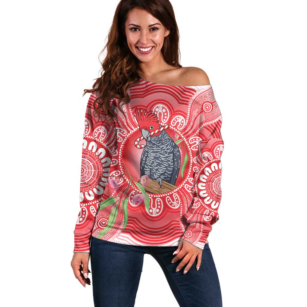 Australia Gang-gang Cockatoo Christmas Off Shoulder Sweater Eucalyptus Blossoms Aboriginal Merry Xmas - Aussie Hoodie