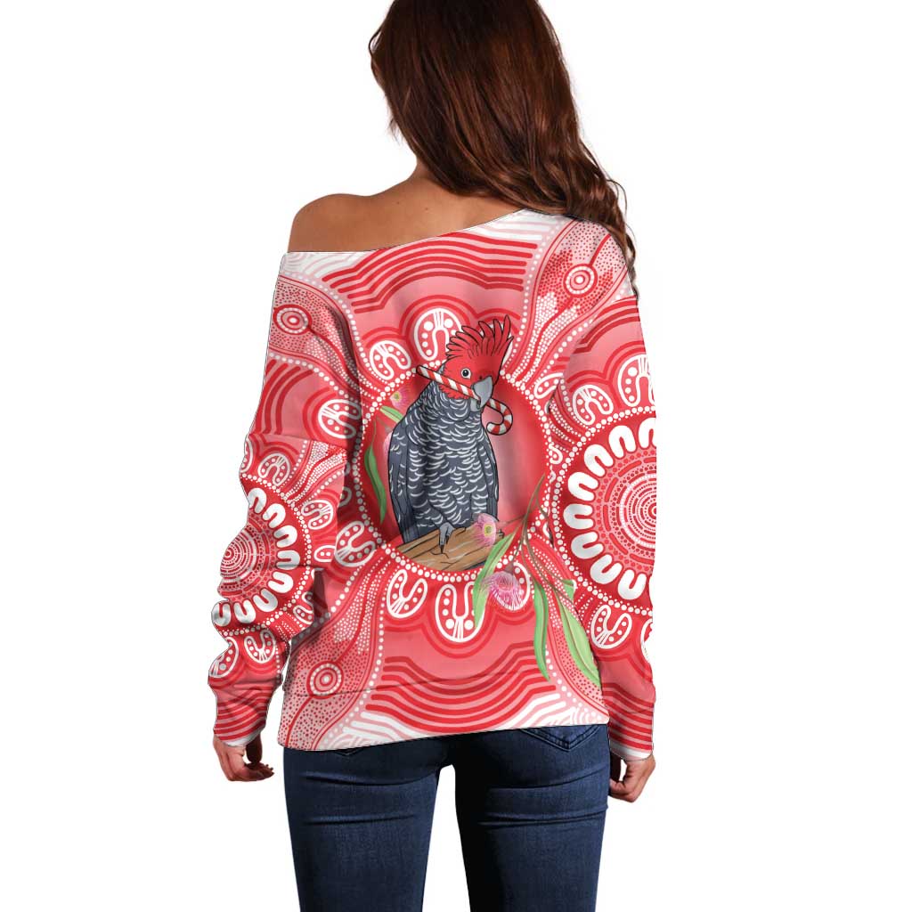 Australia Gang-gang Cockatoo Christmas Off Shoulder Sweater Eucalyptus Blossoms Aboriginal Merry Xmas - Aussie Hoodie