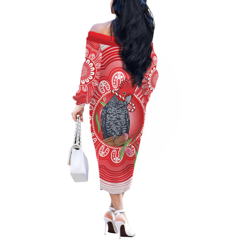 Australia Gang-gang Cockatoo Christmas Off The Shoulder Long Sleeve Dress Eucalyptus Blossoms Aboriginal Merry Xmas - Aussie Hoodie